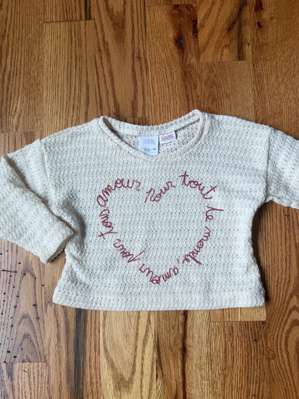 Zara Cream Knit Heart Girl’s Top •12-18 months•